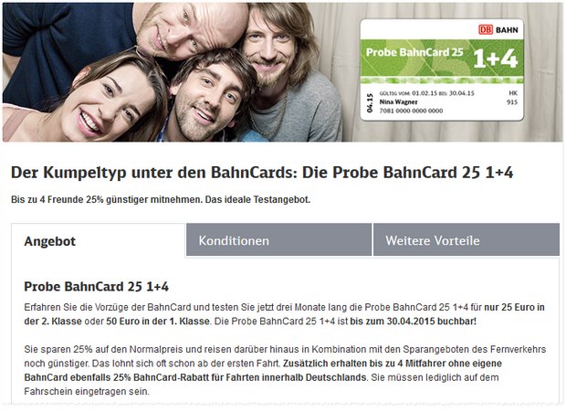 Probe BahnCard 25 3 Monate = 19 € vom 1.2. 10.6.2017