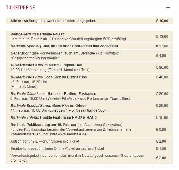 Berlinale Ticketpreise