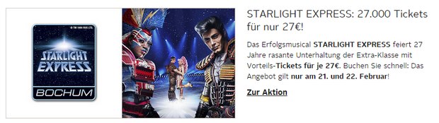 Starlight Express Tickets für 27 €