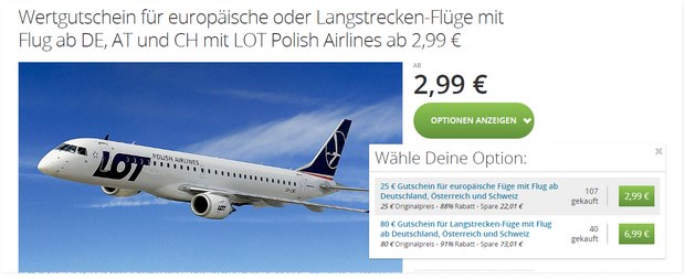 LOT Gutschein (LOT Polish Airlines) bei Groupon ab 2,99 €