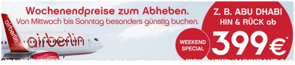 Air Berlin Weekend Special mit vielen günstigen Fernflügen