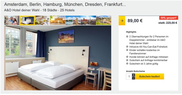 A&O Hotel Gutschein bei Voucherwonderland