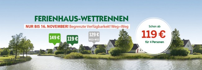 Center Parcs Ferienhaus-Wettrennen bis 19.11.2015