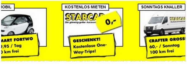 Mietwagen kostenlos: One-Way-Fahrten bei Starcar gratis