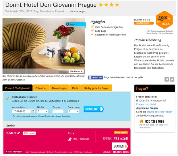 Prag: Dorint-Hotel Don Giovanni bei HotelSpecials.de