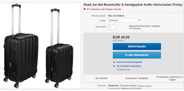 Shaik Koffer (360 Grad): Günstige 4-Rollen-Trolleys für 49,99 €