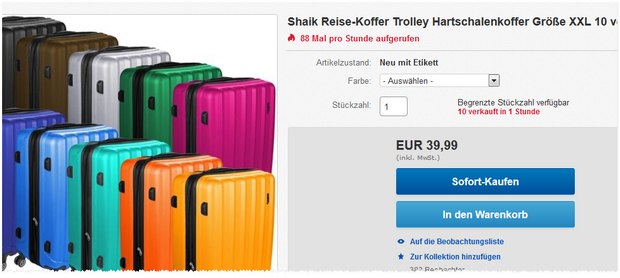 Shaik XXL Koffer: 4-Rollen-Trolley für 39,99 €