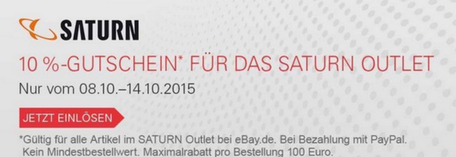 Saturn-Gutschein für das eBay Outlet (10% Rabatt)