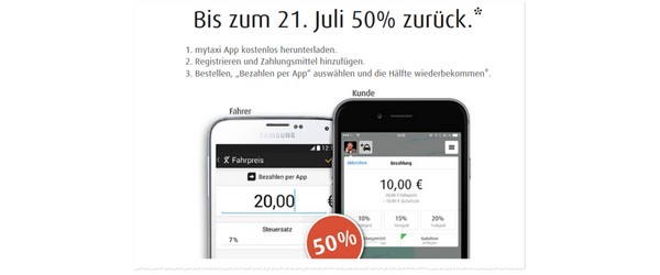 Mytaxi 50 Prozent zurück