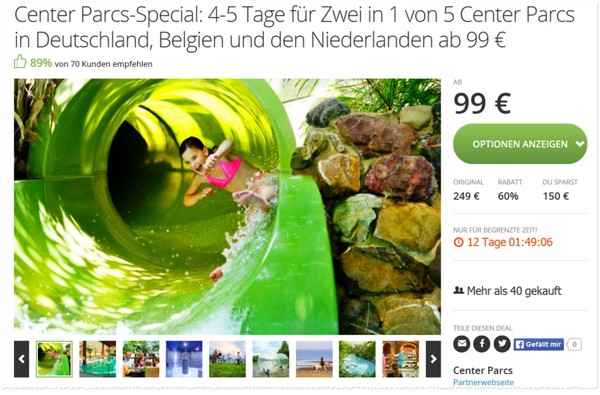 Center Parcs Gutschein bei Groupon