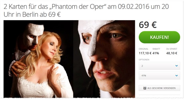 Phantom der Oper Karten bei Groupon als Gutschein