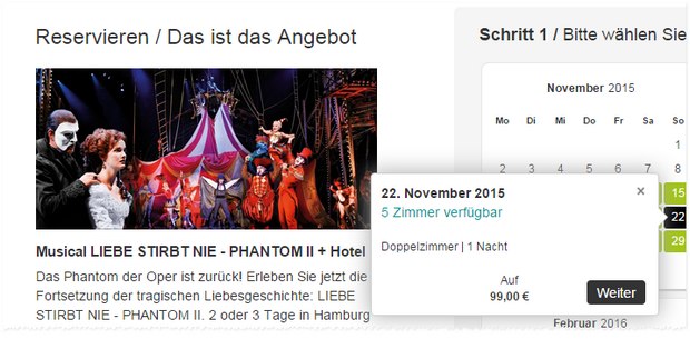 Musical-Reise nach Hamburg zu »Liebe stirbt nie - Phantom der Oper II« bei Travelbird inkl. Übernachtung + Ticket für 99 € pro Person