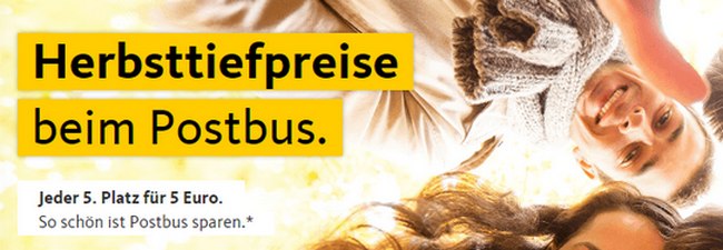 Postbus Herbsttiefpreise: Jeder 5. Platz für 5 € als günstiges Fernbus-Ticket (Zufallsprinzip)