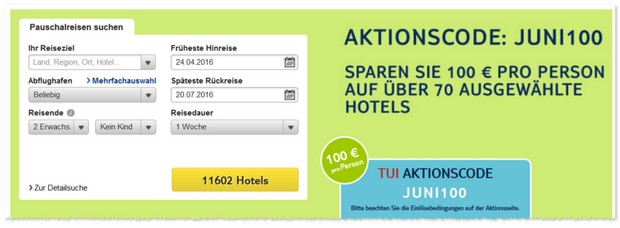 TUI Aktionscode im Juni 2016